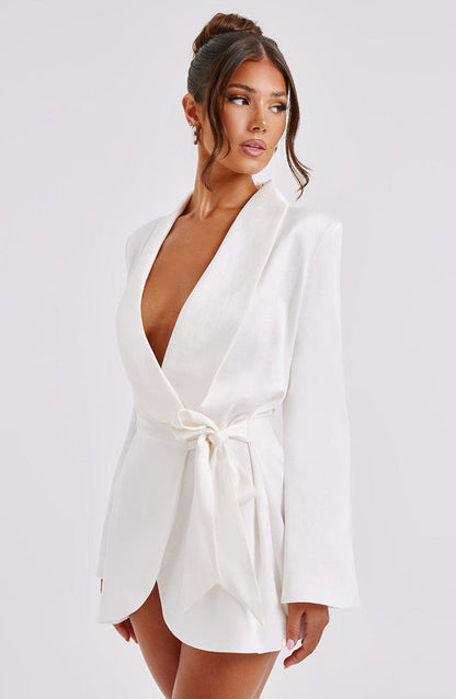 Women’s Blazer Dress – Tailored Fit – Wrap Front – Long Sleeve Elegant Formal Wear
