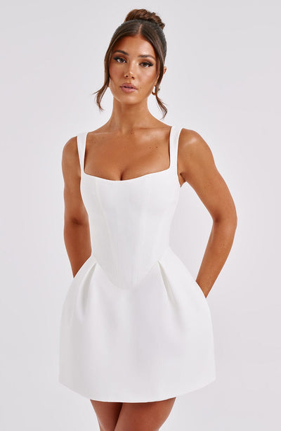 Women’s Mini Dress - Fitted Bodice - A-Line Silhouette - Square Neck - Flared Skirt