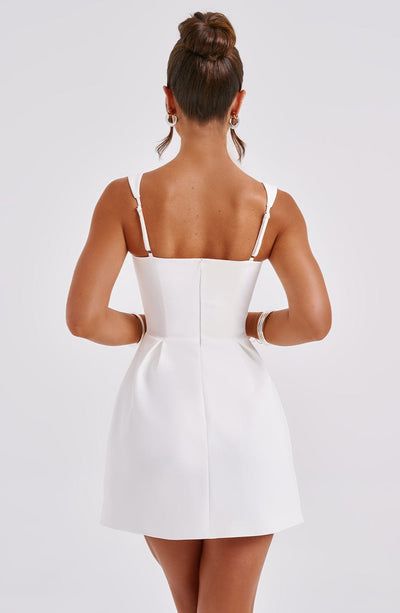 Women’s Mini Dress - Fitted Bodice - A-Line Silhouette - Square Neck - Flared Skirt