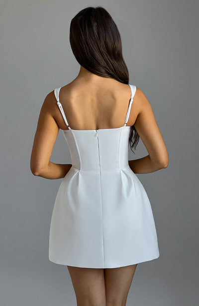 Women’s Mini Dress - Fitted Bodice - A-Line Silhouette - Square Neck - Flared Skirt