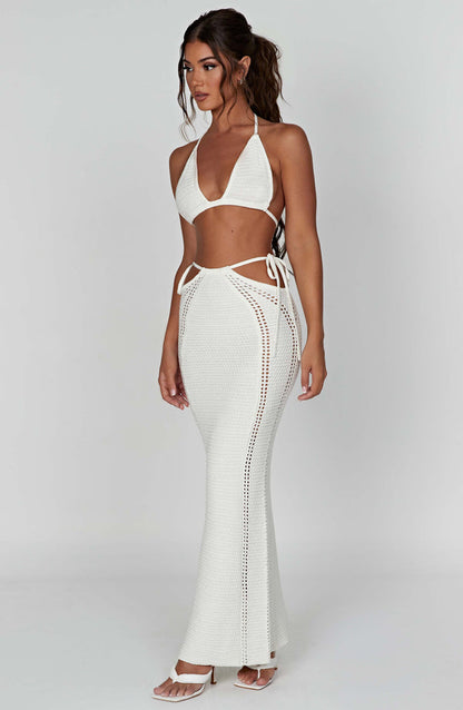 Women’s Two-Piece Set - Halter Bikini Top - Tie Detail Maxi Skirt - Bodycon Fit