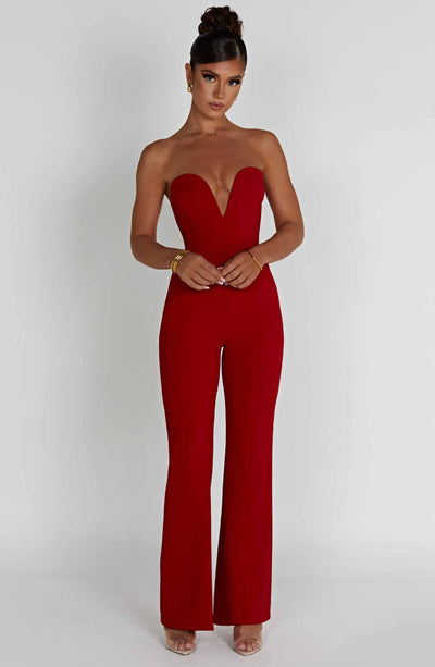 Women’s Strapless Jumpsuit - Sweetheart Neckline - Wide Leg - Elegant Fit