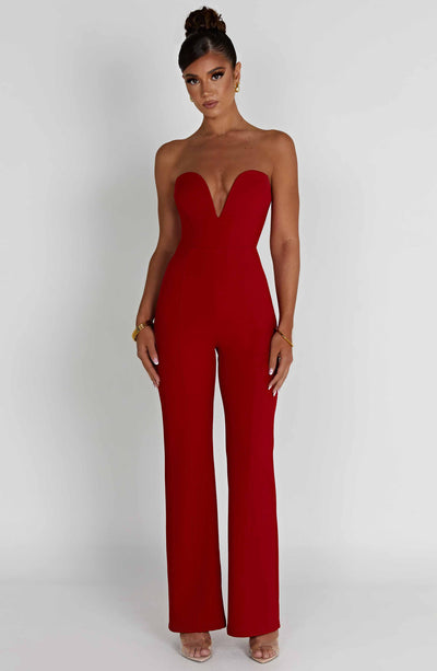 Women’s Strapless Jumpsuit - Sweetheart Neckline - Wide Leg - Elegant Fit