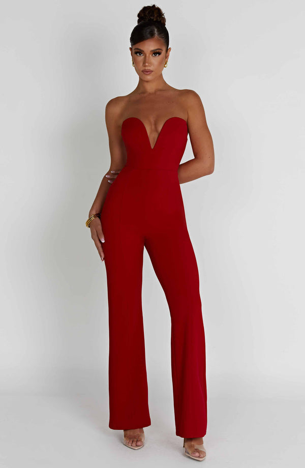Women’s Strapless Jumpsuit - Sweetheart Neckline - Wide Leg - Elegant Fit