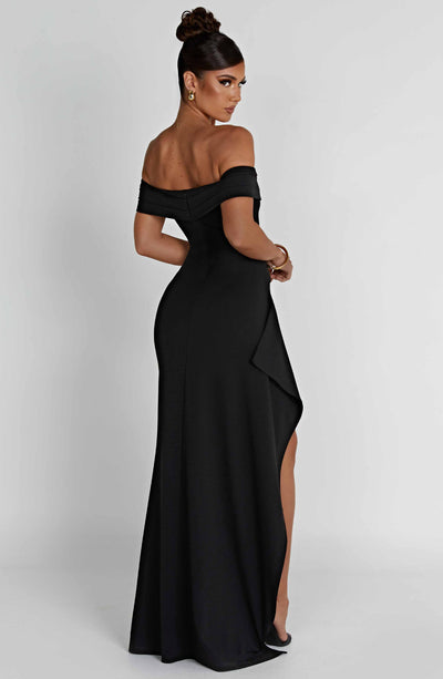 Women’s Evening Gown - Off-Shoulder - Ruched Bodice - High Slit - Asymmetrical Hem