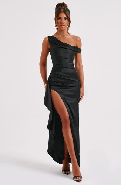 Women's Evening Gown - One Shoulder - High Slit - Floor Length Elegant Formal Dress