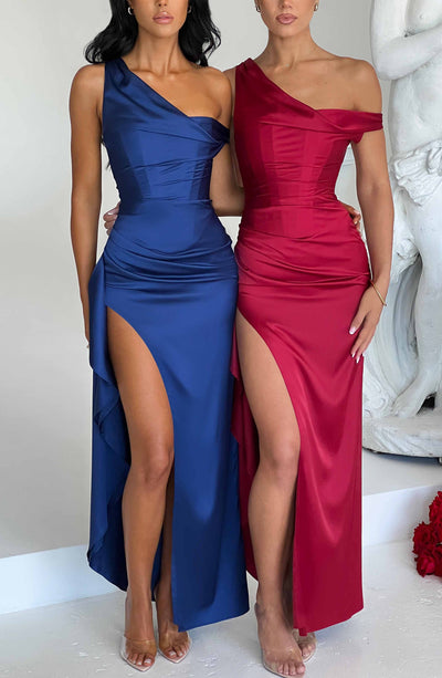 Women's Evening Gown - One Shoulder - High Slit - Floor Length Elegant Formal Dress