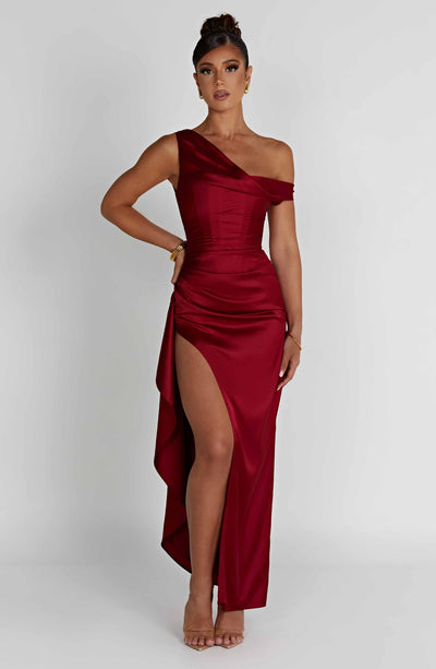 Women's Evening Gown - One Shoulder - High Slit - Floor Length Elegant Formal Dress