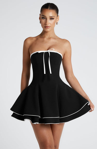 Women’s Strapless Mini Dress - Fit and Flare - Bow Detail - Structured Party Wear