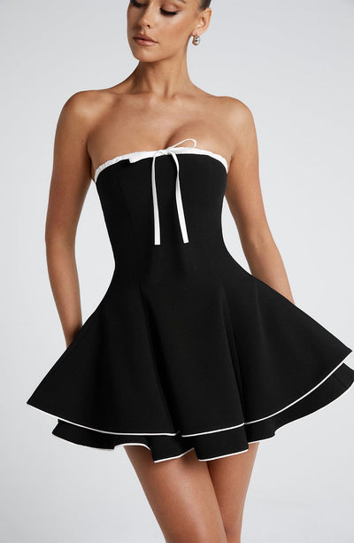 Women’s Strapless Mini Dress - Fit and Flare - Bow Detail - Structured Party Wear