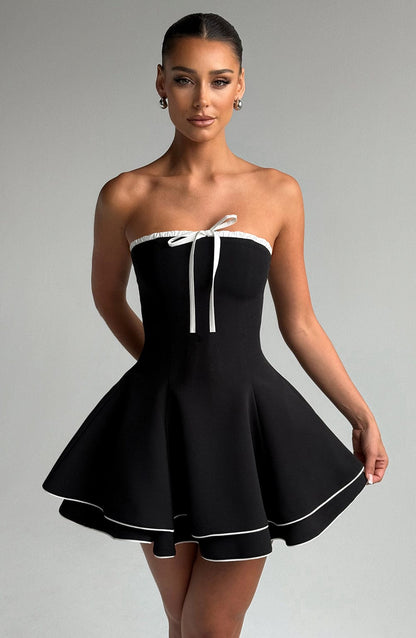 Women’s Strapless Mini Dress - Fit and Flare - Bow Detail - Structured Party Wear