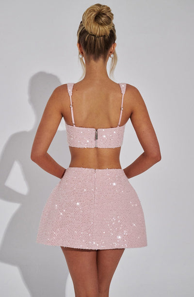 Women’s Two-Piece Set - Sleeveless Crop Top & High-Waisted Mini Skirt - Fitted Elegant Look