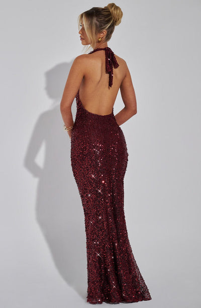 Women’s Gown - Sequin Embellished - Halter Neck - Fitted Silhouette - Elegant Formal Wear