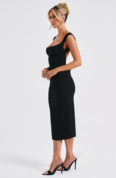 Women’s Bodycon Midi Dress - Square Neckline - Sleeveless - Stretch Fit Elegant Style