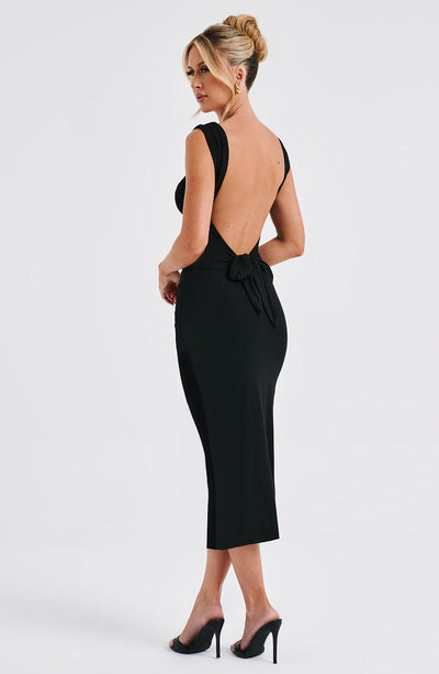 Women’s Bodycon Midi Dress - Square Neckline - Sleeveless - Stretch Fit Elegant Style