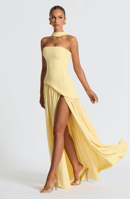 Women’s Evening Gown – Strapless Asymmetrical Neckline – A-Line Silhouette – Formal Wear