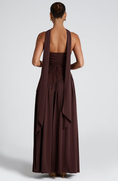 Women’s Evening Gown - Strapless Fitted Bodice - High Slit - Asymmetric Waistline