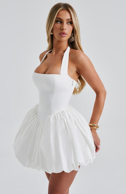 Women's Strapless Mini Dress - Fitted Bodice - Voluminous Tutu Skirt - Elegant Party Wear