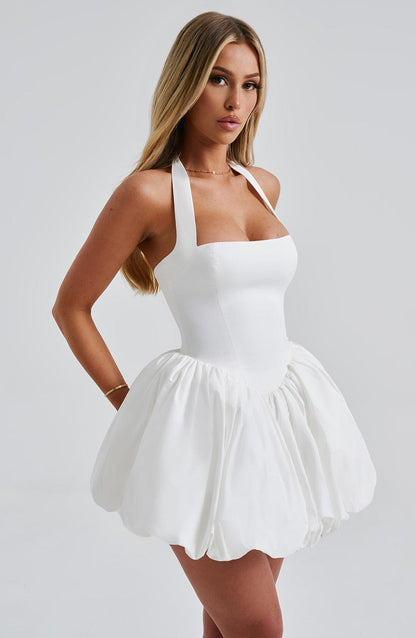 Women's Strapless Mini Dress - Fitted Bodice - Voluminous Tutu Skirt - Elegant Party Wear