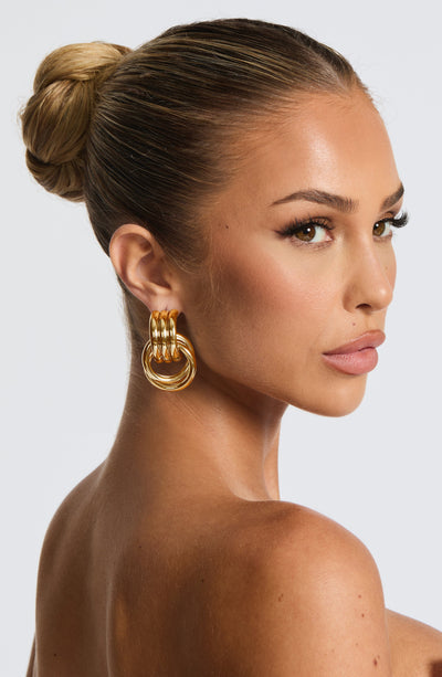 Women’s Hoop Earrings – Layered Interlocking Design – Polished Metal Statement Jewelry