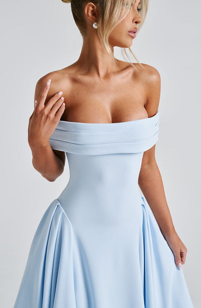 Women’s Midi Dress - Off Shoulder - Fitted Bodice - A-Line Skirt - Elegant Silhouette