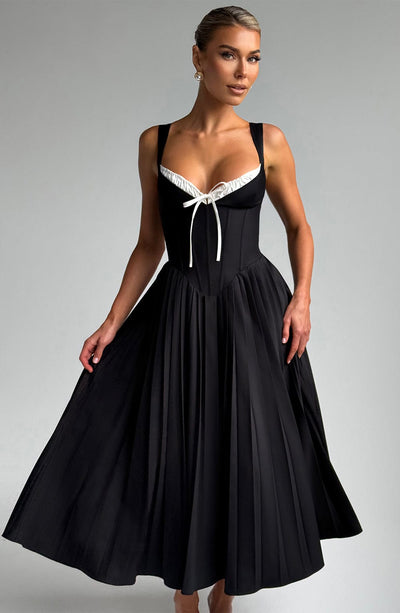 Women’s Midi Dress – Corset Bodice – Sweetheart Neckline – Pleated Skirt – Elegant Fit