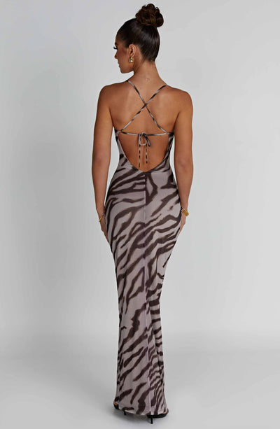 Women’s Maxi Dress - Animal Print - Bodycon Fit - Spaghetti Strap Elegant Style