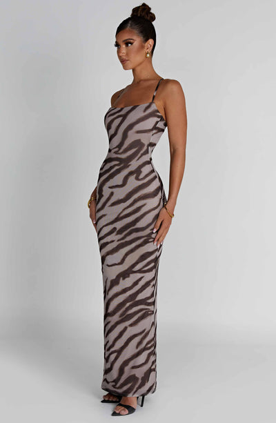Women’s Maxi Dress - Animal Print - Bodycon Fit - Spaghetti Strap Elegant Style