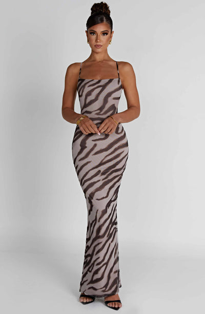 Women’s Maxi Dress - Animal Print - Bodycon Fit - Spaghetti Strap Elegant Style