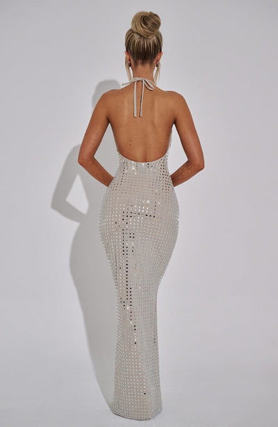 Women’s Evening Gown – Halter Neck – Floor Length – Sparkling Embellished – Bodycon Fit
