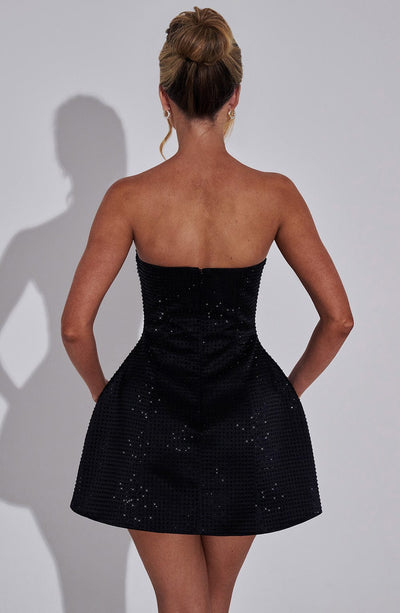 Women’s Strapless Mini Dress – Fitted Bodice – A-Line Silhouette – Sparkle Detail