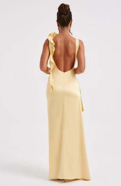Women’s Evening Gown – Floor Length – Sleeveless – Boat Neck – High Slit – Fitted Silhouette