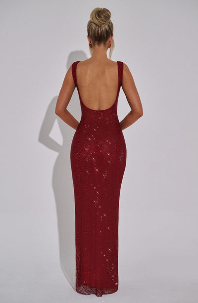 Women’s Maxi Dress – Fitted Silhouette – Square Neckline – Sequin Embellished Formal Wear