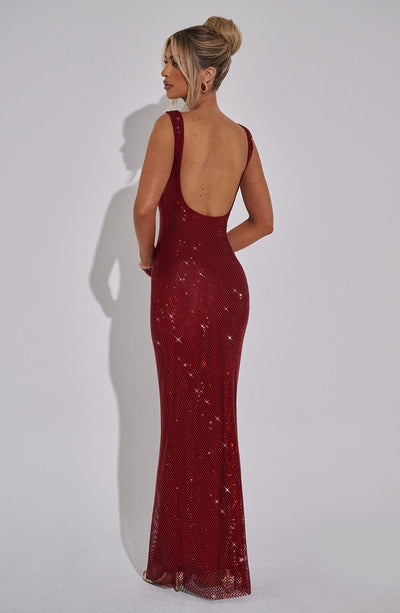 Women’s Maxi Dress – Fitted Silhouette – Square Neckline – Sequin Embellished Formal Wear