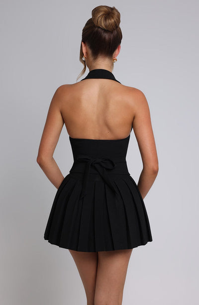 Women’s Blazer-Inspired Dress - Halter Neckline - Pleated Skirt - Sleeveless Fit
