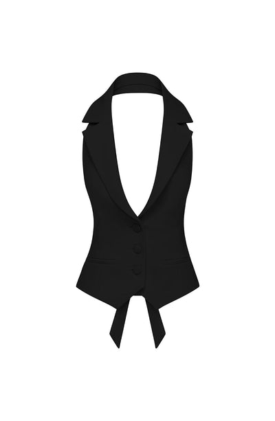 Women’s Blazer-Inspired Dress - Halter Neckline - Pleated Skirt - Sleeveless Fit