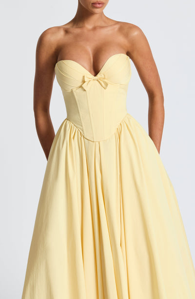 Women’s Strapless Dress - Sweetheart Neckline - A-Line Midi - Fitted Corset Bodice