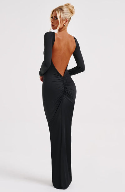 Women's Maxi Dress - Bodycon Fit - Long Sleeve - Bateau Neck - Formal Elegant Style