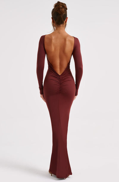 Women's Maxi Dress - Bodycon Fit - Long Sleeve - Bateau Neck - Formal Elegant Style