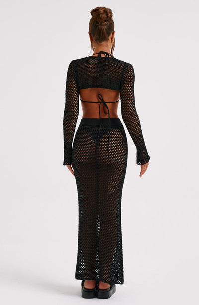 Women’s Mesh Cover-Up Dress - Long Sleeve - Full Length - Sheer Knit Beachwear