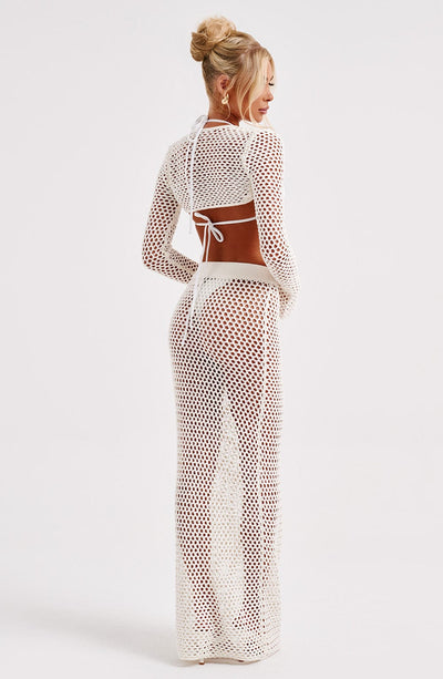 Women’s Mesh Cover-Up Dress - Long Sleeve - Full Length - Sheer Knit Beachwear