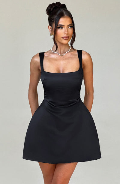 Women’s Sleeveless Dress - Fitted Bodice - A-Line Silhouette - Square Neck Elegant Fit