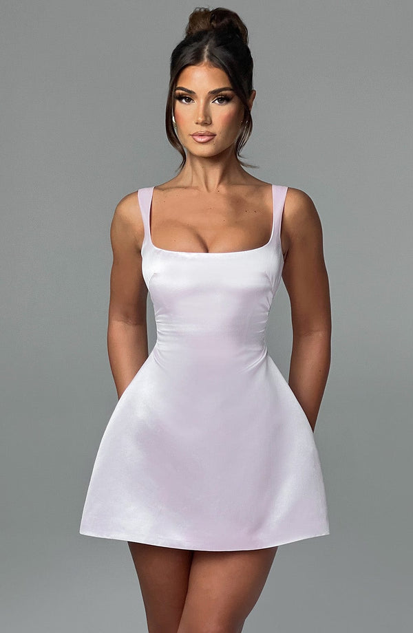 Women’s Mini Dress – Square Neck – A-Line Fit – Broad Straps – Structured Fabric