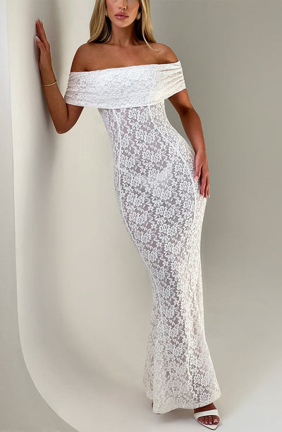 Women’s Evening Gown - Off Shoulder Lace - Floor Length - Elegant Formal Fit