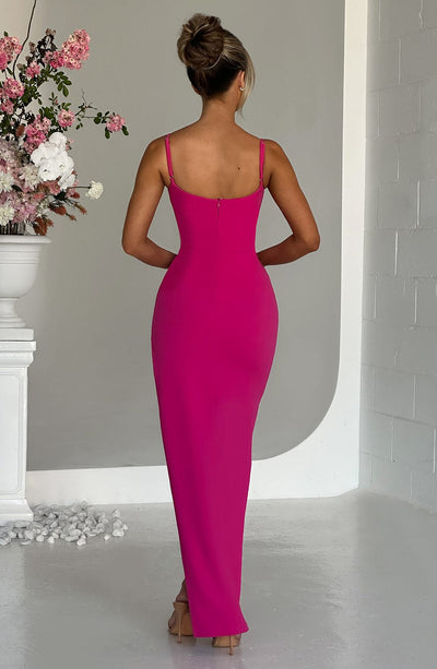 Women’s Evening Gown - Form-Fitting Silhouette - High Slit - Spaghetti Strap Formal Dress