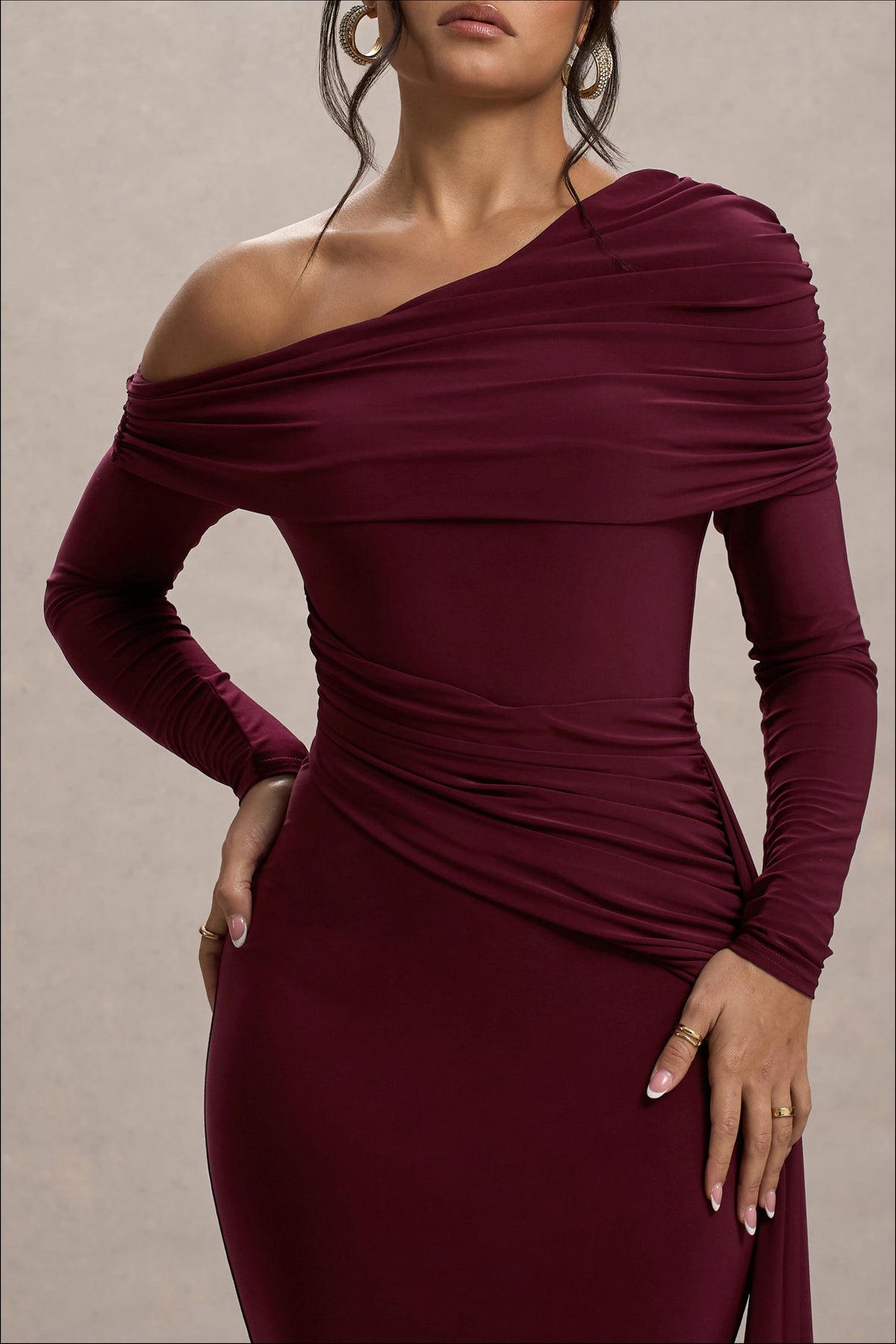 Women’s Bodycon Gown - One Shoulder - Ruched Detailing - Full Length Elegant Fit