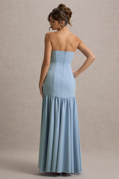 Women’s Evening Gown - Strapless Fitted Bodice - High Slit Flowing Skirt - Elegant Formal Wear