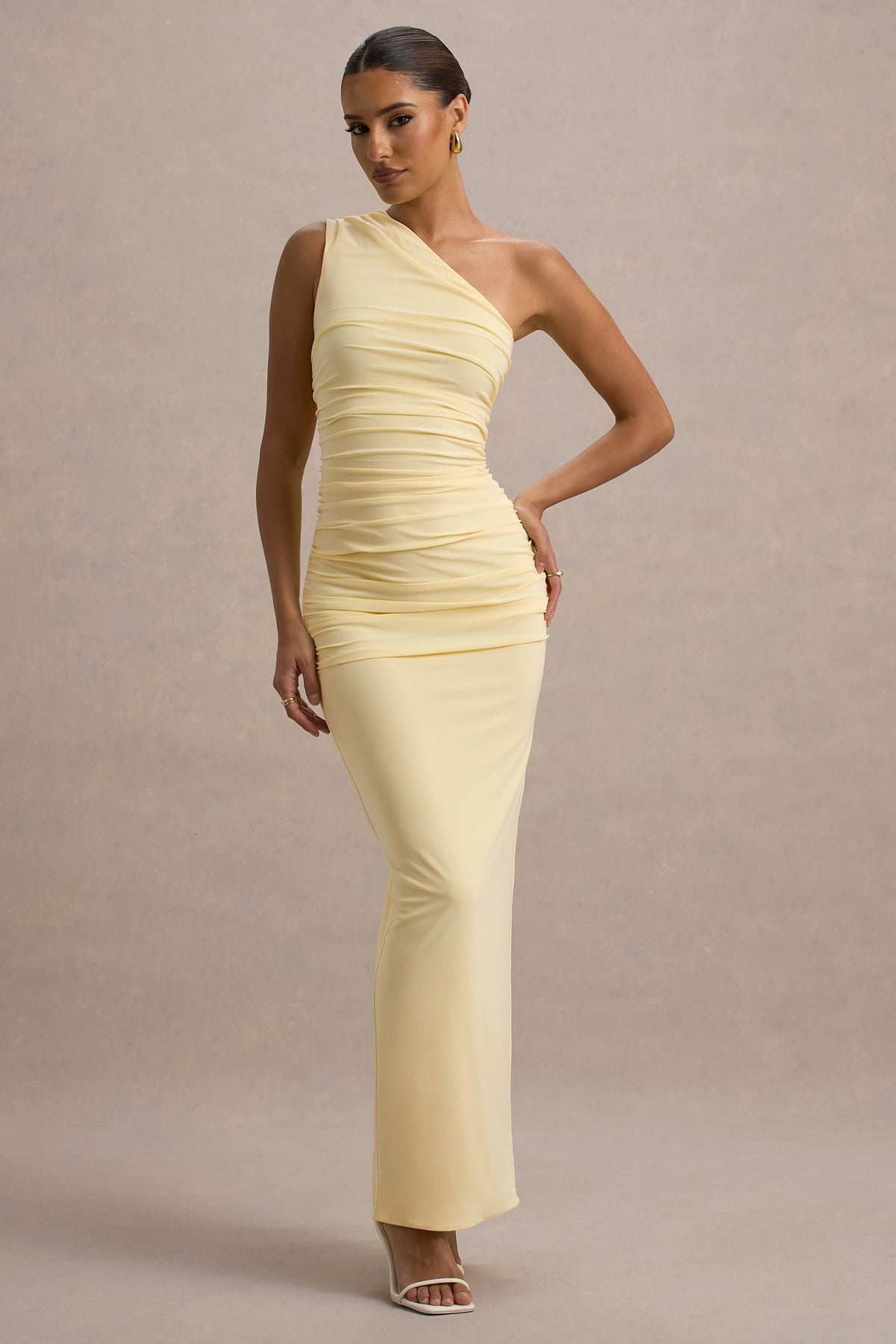 Women’s Evening Gown - One Shoulder - Floor Length - Ruched Waist - Slim Fit Formal Wear