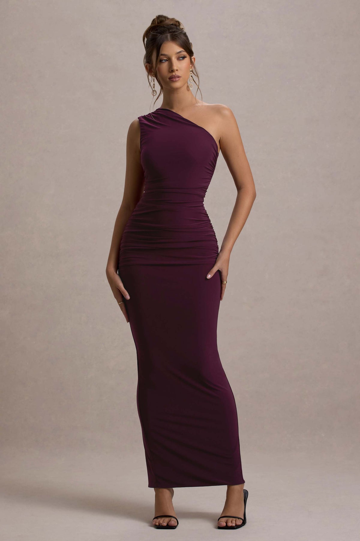 Women’s Evening Gown - One Shoulder - Floor Length - Ruched Waist - Slim Fit Formal Wear