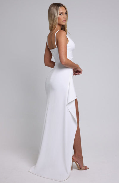 Women’s Evening Gown - V-Neck - High Slit - Ruched Waist - Form-Fitting Elegant Dress